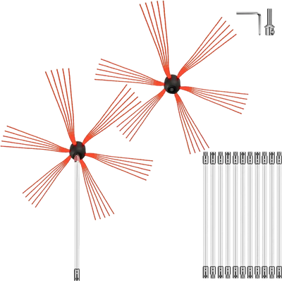 VEVOR Chimney Sweep Kit 39FT Length, Chimney Brush Kit with 12 Nylon Flexible Rods and 2 Brush Head, Rotary Chimney Cleaning Kit Driven by Drill, Chimney Brush Rod Kit for Sweeping Fireplace