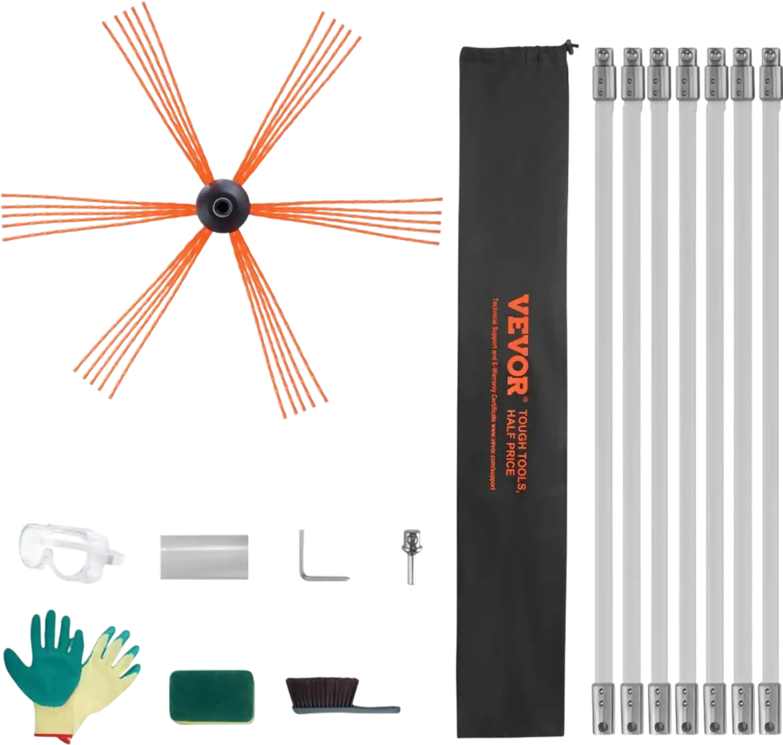 Vevor Chimney Sweep Kit 23' Flexible Rod Fireplace Flue Cleaning Brush New