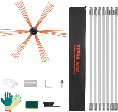 VEVOR 23 Feet Chimney Sweep Kit, w/ 7 Reinforced Nylon Flexible Rods, Ergonomic Chimney Cleaning Brush, 360-Degree Brush Chimney Cleaner, Rich Accessories for Fireplace Flue Home Use Fits most Pipes