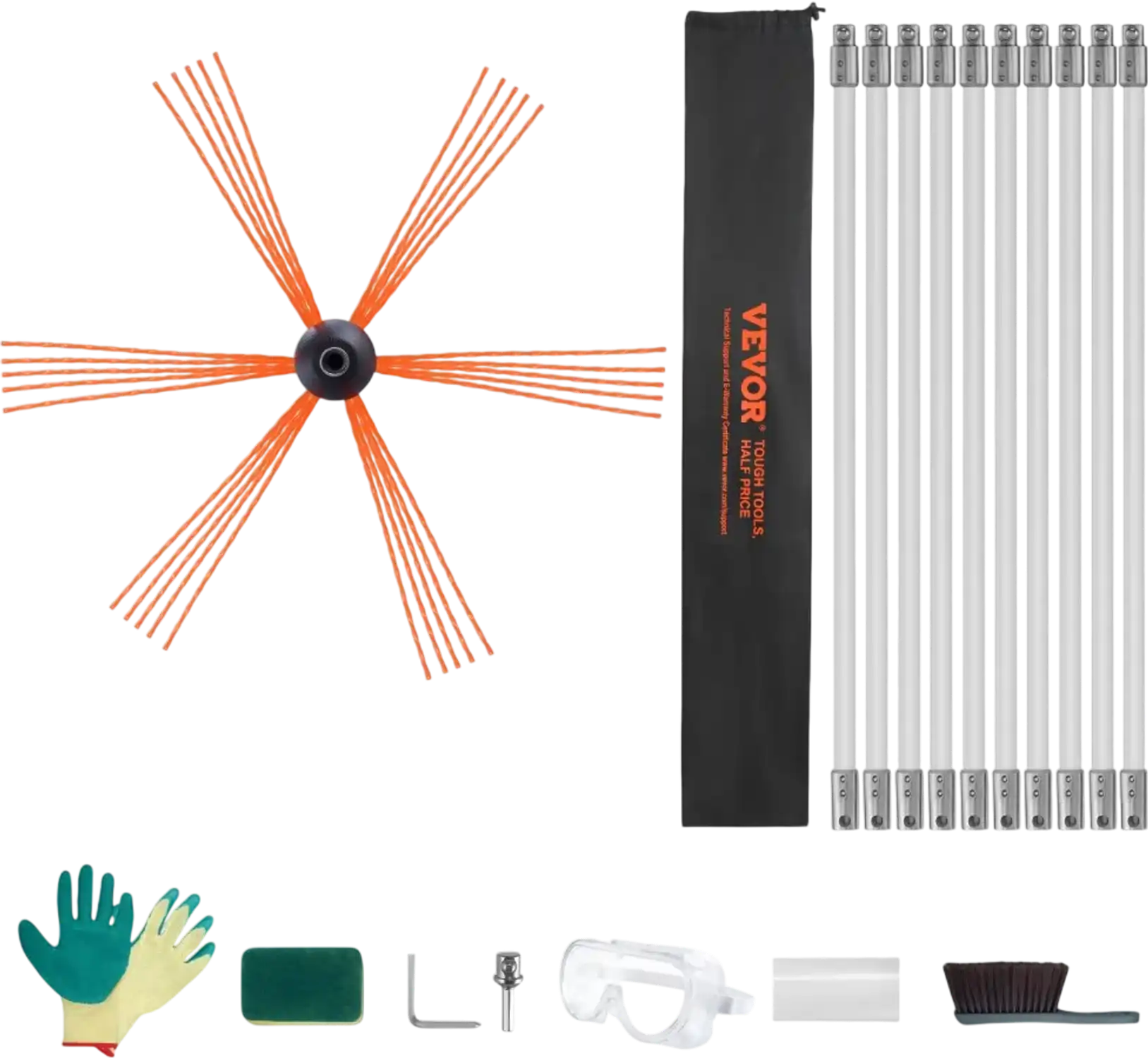 Vevor Chimney Sweep Kit 33' Flexible Rod Fireplace Flue Cleaning Brush Set New