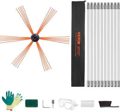 Vevor Chimney Sweep Kit 33' Flexible Rod Fireplace Flue Cleaning Brush Set New