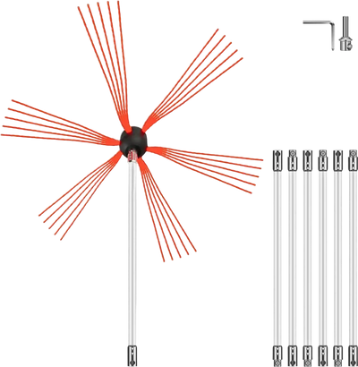 VEVOR Chimney Sweep Kit 23FT Length, Chimney Brush Kit with 7 Nylon Flexible Rods, Rotary Chimney Cleaning Kit Driven by Drill, Chimney Cleaning Tool Kits for Sweeping Fireplace Flue