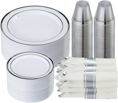 Vevor Dinnerware Set 350-Pc Plastic Disposable Plates for Party & Wedding New