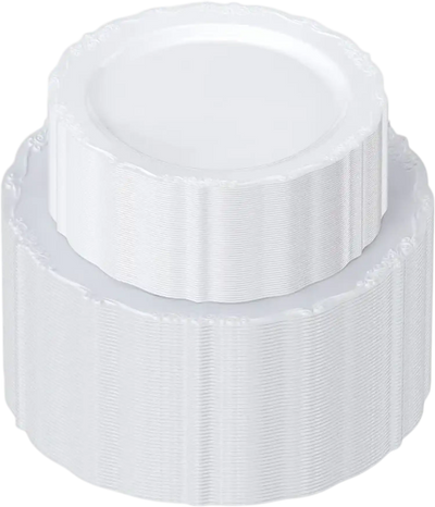 VEVOR Plastic Disposable Plates, 100 Pcs White Plastic Plates, Heavy Duty Plastic Plates with 50 Pcs 9.8 Inch Plastic Dinner Plates and 50 Pcs 7.5 Inch Plastic Dessert Plates, for Wedding and Party