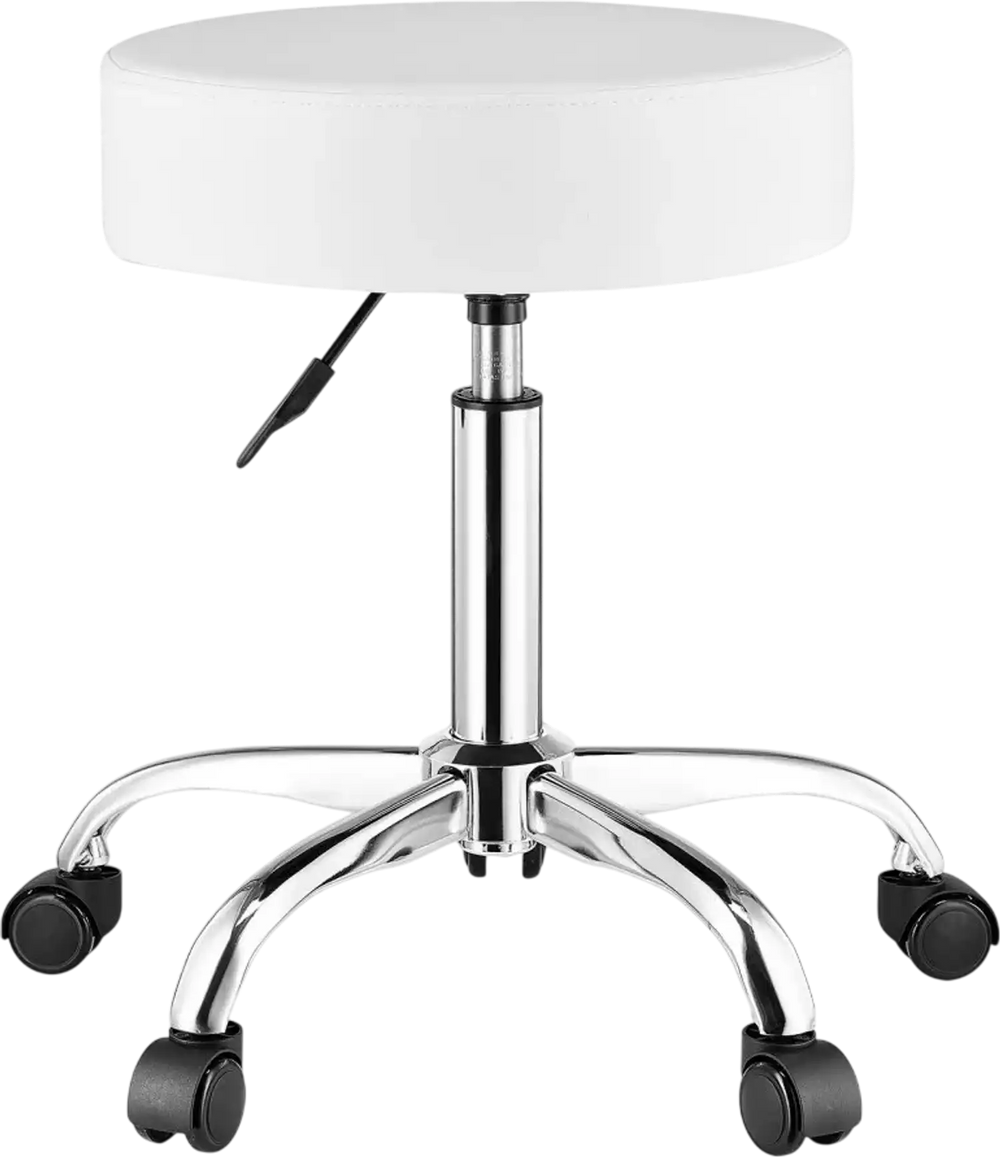 VEVOR Rolling Stool with Wheels, 450 LBS Weight Capacity Round Rolling Stool Chair, Height Adjustable Thickened PU Leather Swivel Stool for Salon, Spa, Massage, Tattoo, Clinic, White