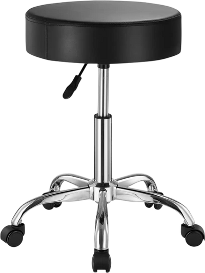 VEVOR Rolling Stool with Wheels, 450 LBS Weight Capacity Round Rolling Stool Chair, Height Adjustable Thickened PU Leather Swivel Stool for Salon, Spa, Massage, Tattoo, Clinic, Black