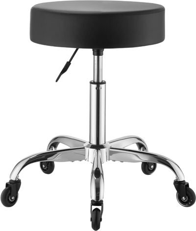 VEVOR Rolling Stool with Wheels, 500 lbs Weight Capacity, Height Adjustable, Quiet Casters, Thick Cushion Ergonomic PU Leather Seat, 360° Swivel Round Rolling Stool Chair for Salon, Clinic, Black