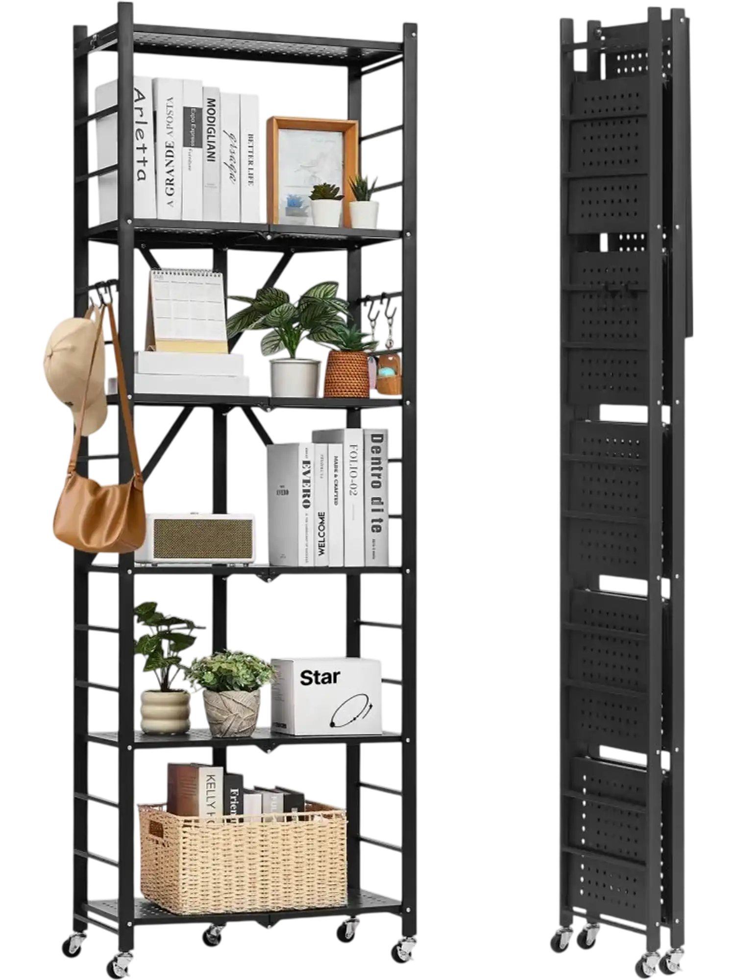 Vevor Storage Shelf 6-Tier Foldable Metal Shelving Unit with Wheels 24
