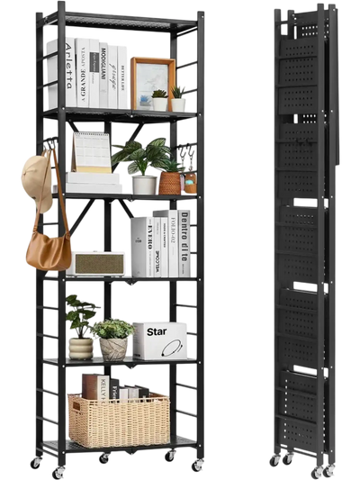 Vevor Storage Shelf 6-Tier Foldable Metal Shelving Unit with Wheels 24