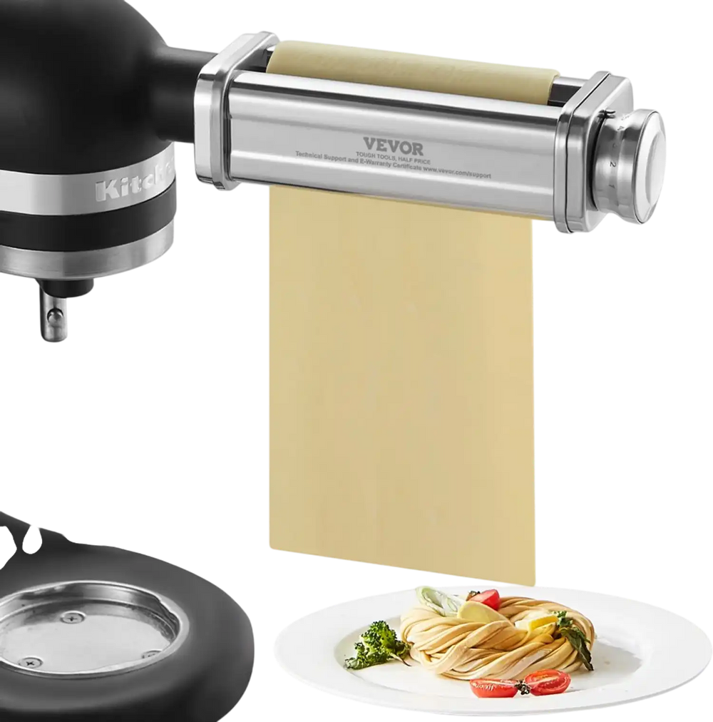 VEVOR Pasta Attachment for KitchenAid Stand Mixer, Stainless Steel Pasta Sheet Roller Attachment, Pasta Maker Machine Accessory with 8 Adjustable Thickness Knob, KitchenAid Pasta Attachment by VEVOR