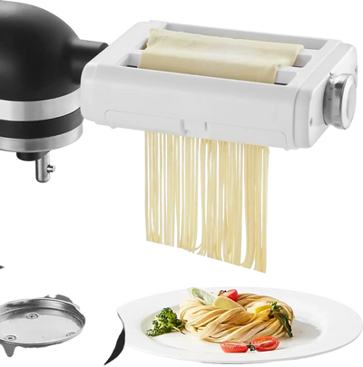 VEVOR Pasta Attachment for KitchenAid Stand Mixer, 3-IN-1 Stainless Steel Pasta Roller Cutter Set Including Pasta Sheet Roller, Spaghetti and Fettuccine Cutter, 8 Adjustable Thickness Knob Pasta Maker