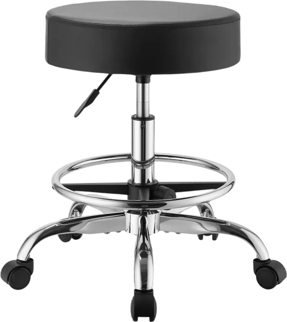 VEVOR Rolling Stool with Wheels Footrest, 500 lbs Weight Capacity, Height Adjustable, Thick Cushion Ergonomic PU Leather Seat, 360° Swivel Round Rolling Stool Chair for Salon, Clinic, Medical, Black
