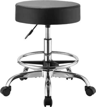 Vevor Rolling Stool Height Adjustable Round Swivel Chair with Footrest Black New