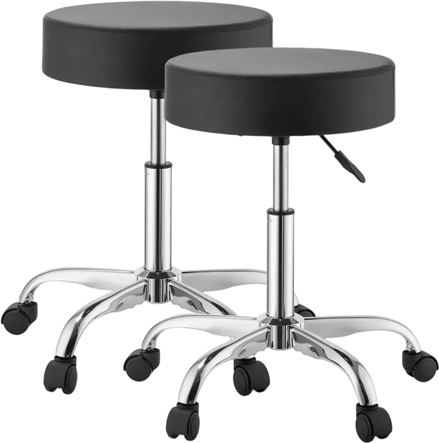 Vevor Rolling Stool Height Adjustable 360° Swivel PU Leather Set of 2 Black New
