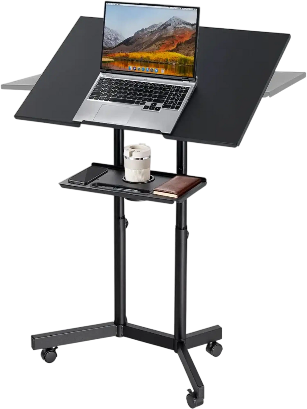 VEVOR Podium Stand, Adjustable Height Steel Lectern Mobile Laptop Desk, for Schools, Churches and Events, 40-49 inch, Portable Presentation Lectern Stand with 0-30° Tilt Top and 2-Position Shelf