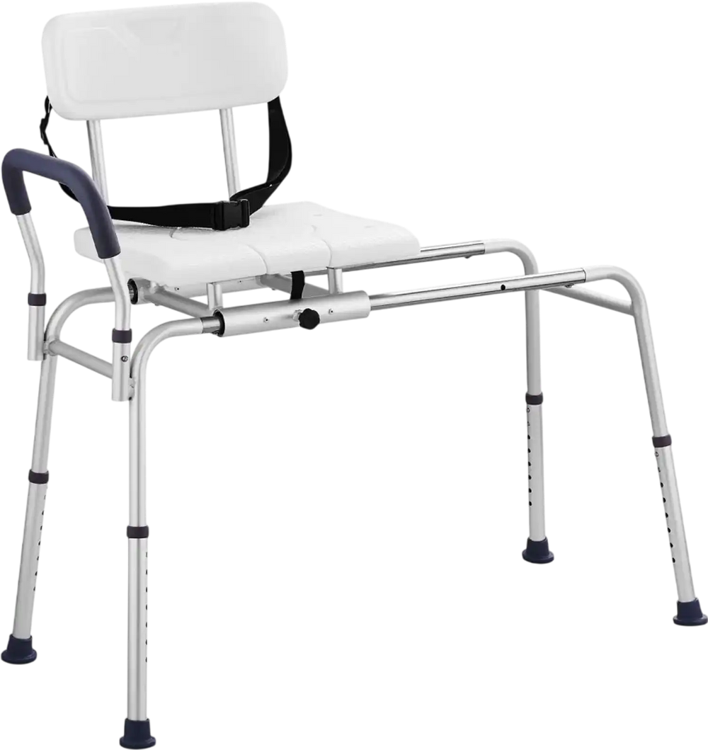 VEVOR Sliding Tub Transfer Bench, Height Adjustable Bathtub Transfer Bench with Cut-Out Seat, Reversible Backrest & Safety Belt, Non-Slip Shower Chair for Elderly Disabled Handicap, 400LBS Capacity