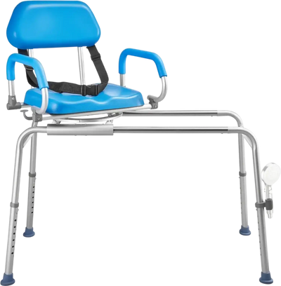 VEVOR Sliding Shower Chair, 330 lbs Tub Transfer Bench for Bathtub with Swivel Seat, Padded Shower Bench with Pivoting Arms and Backrest, Height Adjustable for Handicap, Seniors, Elderly and Disabled