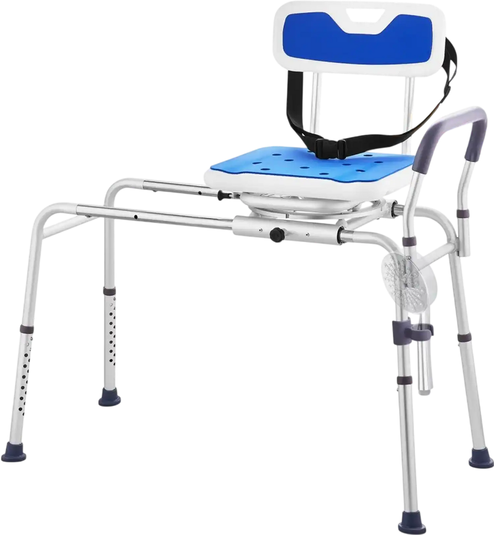 VEVOR Sliding Tub Transfer Bench with 360 Degree Swivel Seat, Height Adjustable Bathtub Transfer Bench with Armrest & Safety Belt, Non-Slip Rotating Shower Chair for Elderly Disabled, 400LBS Capacity