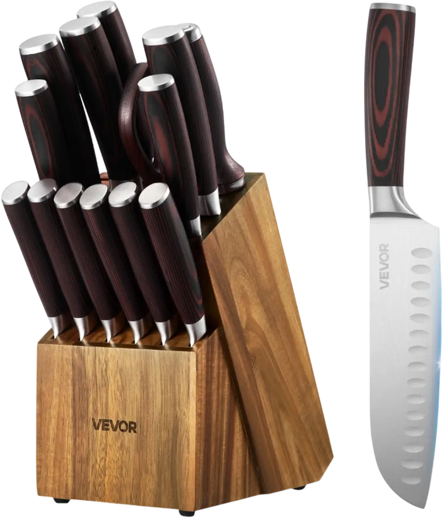 Vevor Knife Set 15-Piece High Carbon Stainless Steel with Block and Sharpener New