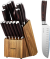 VEVOR Kitchen Knife Set with Block and Sharpener, 15 Piece High Carbon Stainless Steel Knife Set, Rust-Resistant Kitchen Cutlery with Ergonomic Handle, Sharpening Rod & Premium Wooden Block, for Home