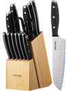 VEVOR Kitchen Knife Set with Block and Sharpener, 15 Piece High Carbon Stainless Steel Sharp Knife Set, Kitchen Cutlery with Ergonomic Handle, Sharpening Rod and Premium Wooden Block, for Home Cooks