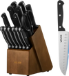 VEVOR Kitchen Knife Set with Block and Sharpener, 15 Piece German High Carbon Stainless Steel Knife Set, Kitchen Cutlery with ABS Ergonomic Handle, Sharpening Rod and Wooden Block, for Home Cooks