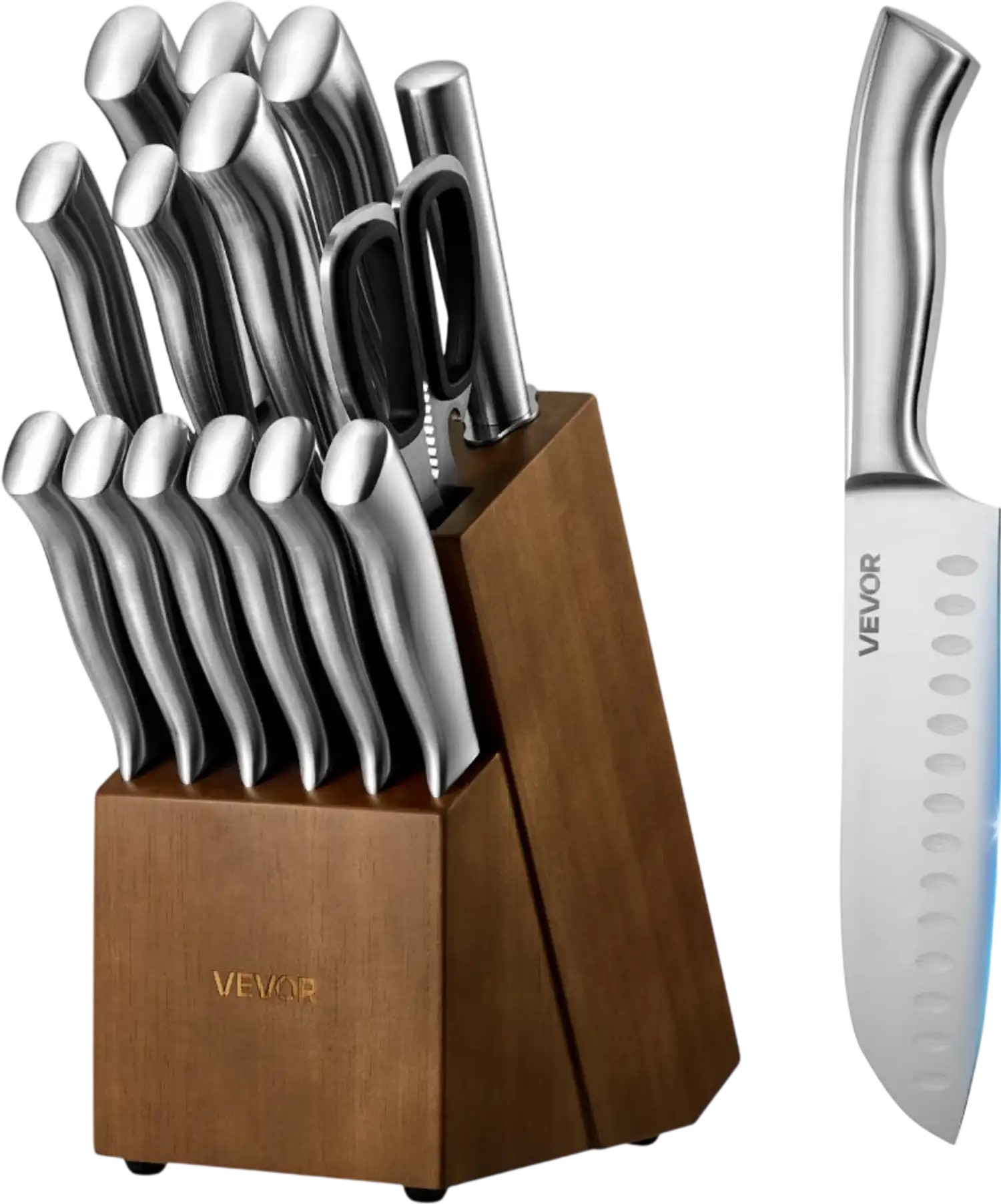 Vevor Kitchen Knife Set 15-Piece German Steel with Block and Sharpener New