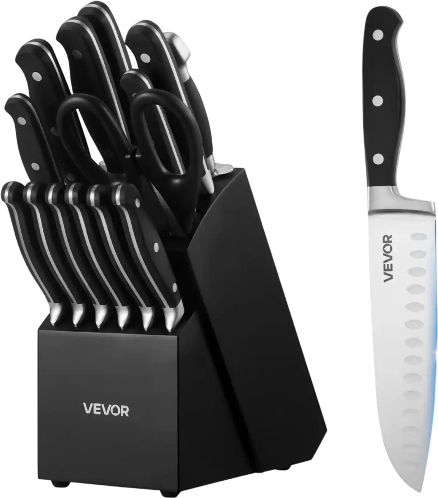 Vevor Knife Set 15-Piece High Carbon Stainless Steel Kitchen Knife Set with Block and Sharpener New