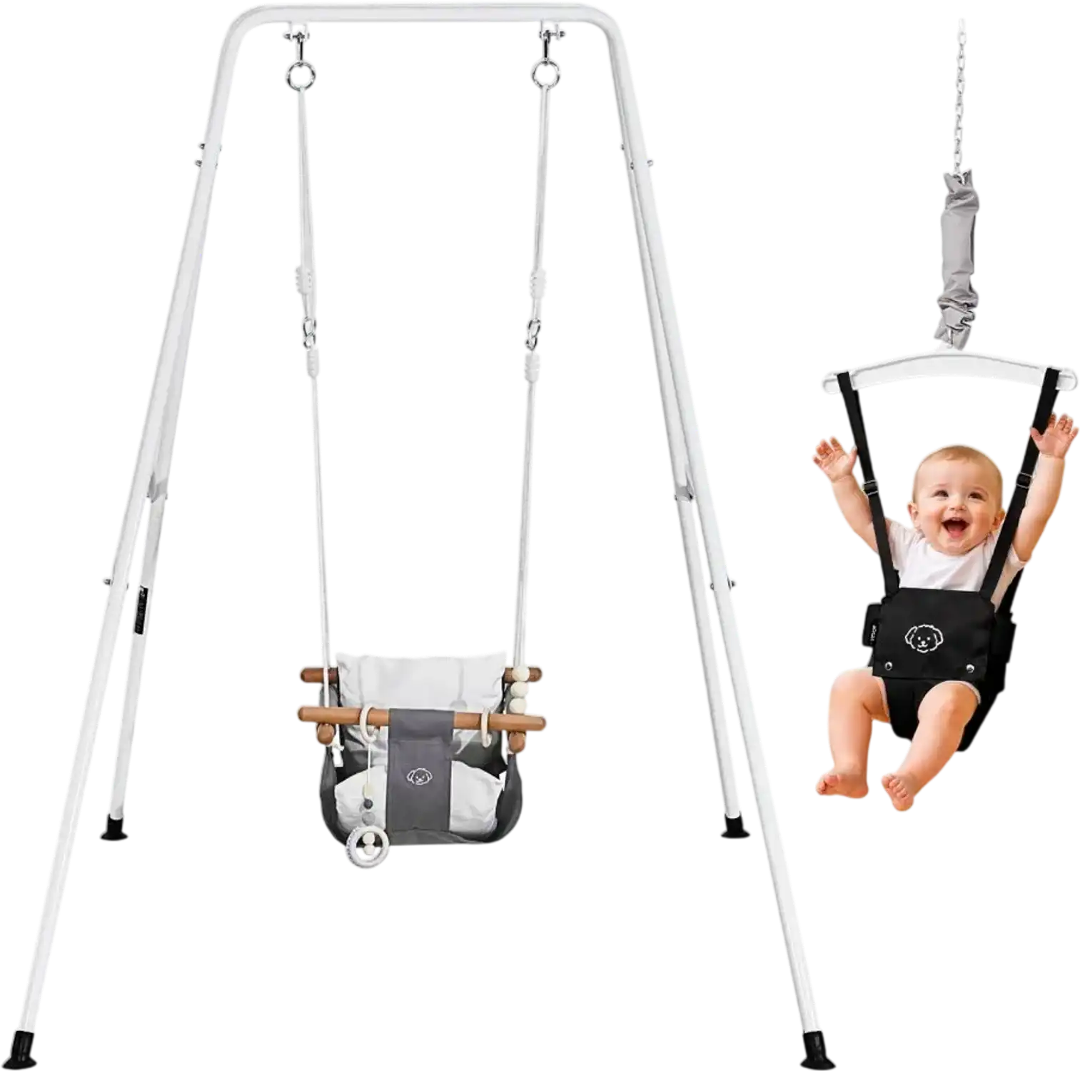 Vevor Swing Set Toddler Swing and Jumper 2-in-1 Bouncer with Foldable A-Frame Stand Black New