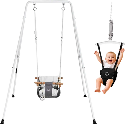 Vevor Swing Set Toddler Swing and Jumper 2-in-1 Bouncer with Foldable A-Frame Stand Black New