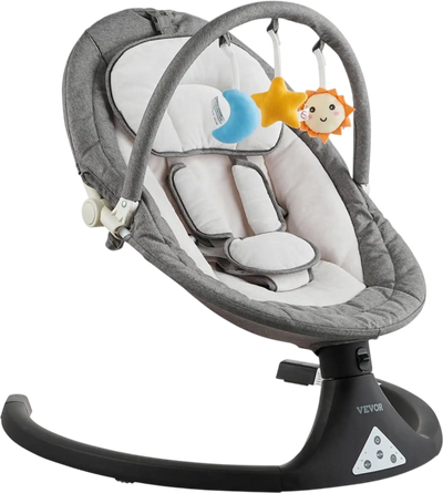 VEVOR Baby Swing, 5-Speed Baby Rocker with 3 Seat Position, Portable Infant Swing for Newborn with PVC Touch Panel, Remote Control, Bluetooth, 10 Lullabies & Toy Bar for 0-9 Month/0-20 lbs Boys Girls
