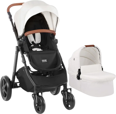 Vevor Baby Stroller Travel System with Infant Bassinet 2-in-1 White New
