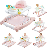VEVOR 5-in-1 Baby Walker, Folding Baby Activity Center on Wheels, Height Adjustable Rocker Bouncer Walker with Comfortable High-Back Seat, Anti-Rollover Toddler Walking Helper for 6-24 Month Boy Girls