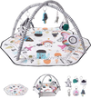 VEVOR Baby Play Gym Mat, Tummy Time Mat with 6 Detachable Sensory Toys, 41.7" x 41.7" Large-Sized Baby Newborn Activity Mat with Fold-up Sides & Soft Fabric for Sensory and Motor Skill Development