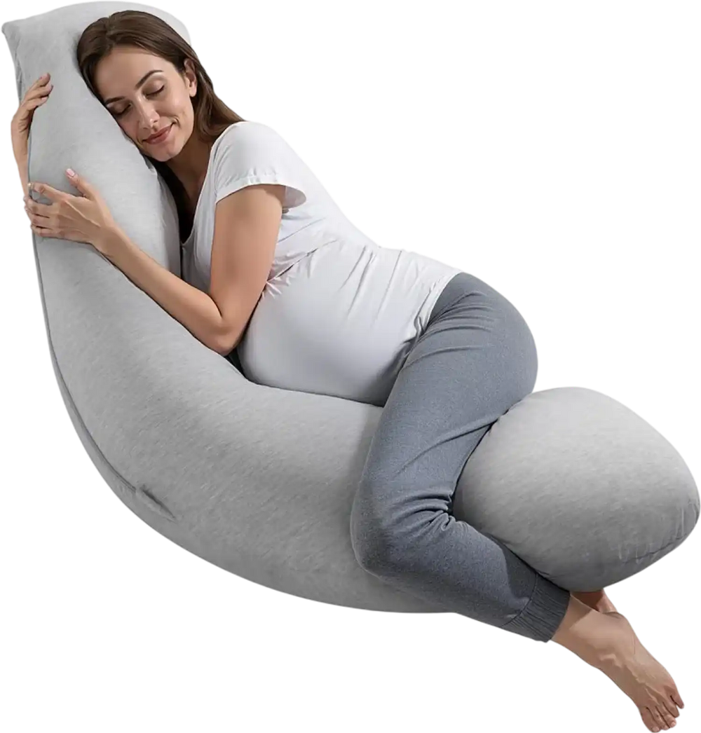 VEVOR Pregnancy Pillows for Side Sleeping, L-Shaped Maternity Pillow for Pregnant Women, Soft & Breathable Pregnancy Body Pillow with Washable Jersey Cover for Head Neck Belly Leg Support, Light Gray