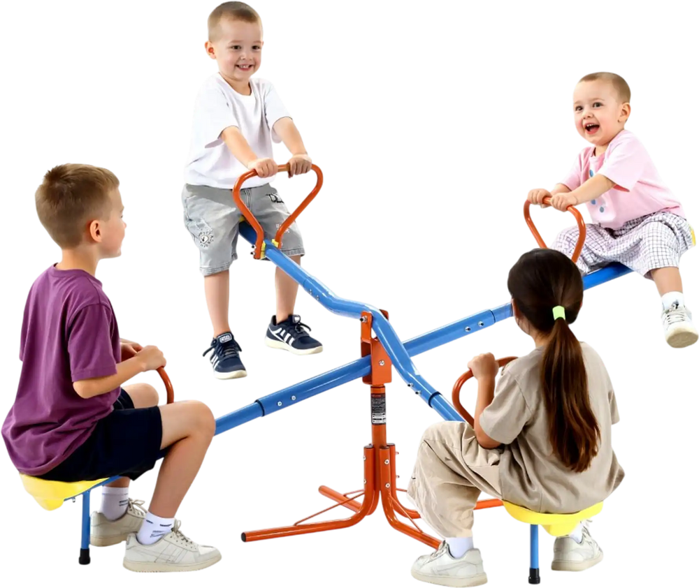 VEVOR Kids Seesaw, 110 lbs Load Capacity per Seat, Sit and Spin Teeter Totter with 4-prong Support Legs, Kids Outdoor Playground Equipment, Swiveling 360 Degrees Rotating for Children Aged 3+, 4 Seats