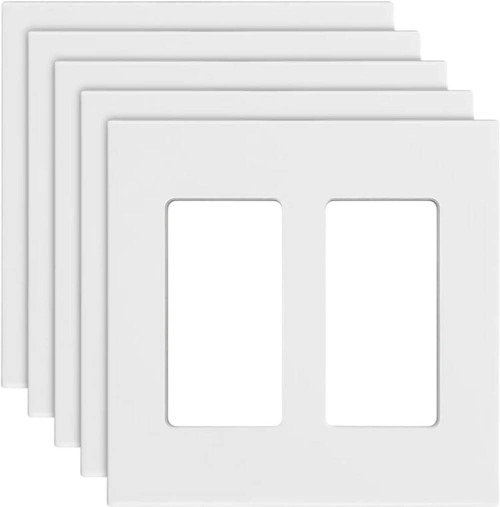 VEVOR Rocker Light Switch Wall Plates, 2-Gang Decorative Outlet Covers,Standard Size 4.57in L x 4.53in H Unbreakable Polycarbonate Thermoplastic Faceplate for Receptacle Outlet&Switch(5 Pack, White)