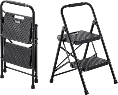 Vevor Step Ladder 2-Step Folding Steel Step Stool with Anti-Slip Pedal and Handgrip Black New