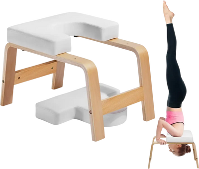 VEVOR Yoga Headstand Bench, 300 lbs Capacity Yoga Inversion Chair for Family Gym, Headstand Trainer with Wood Frame & PU Pad, Stand Yoga Stool for Strength Balance Training, Relieve Fatigue, White
