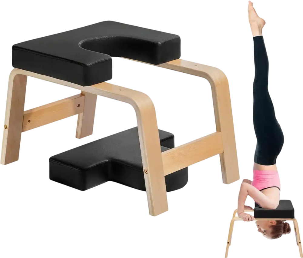 VEVOR Yoga Headstand Bench, 300 lbs Capacity Yoga Inversion Chair for Family Gym, Headstand Trainer with Wood Frame & PU Pad, Stand Yoga Stool for Strength Balance Training, Relieve Fatigue, Black
