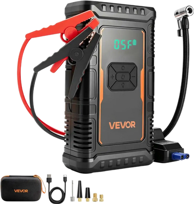 VEVOR Jump Starter with Air Compressor 1600A Peak Car Battery Jump Box, Portable for 6.0L Gas / 3.0L Diesel, 150 PSI Auto-Shutoff Tire Inflator, Power Bank, 12V Battery Charger, with LED Flashlight