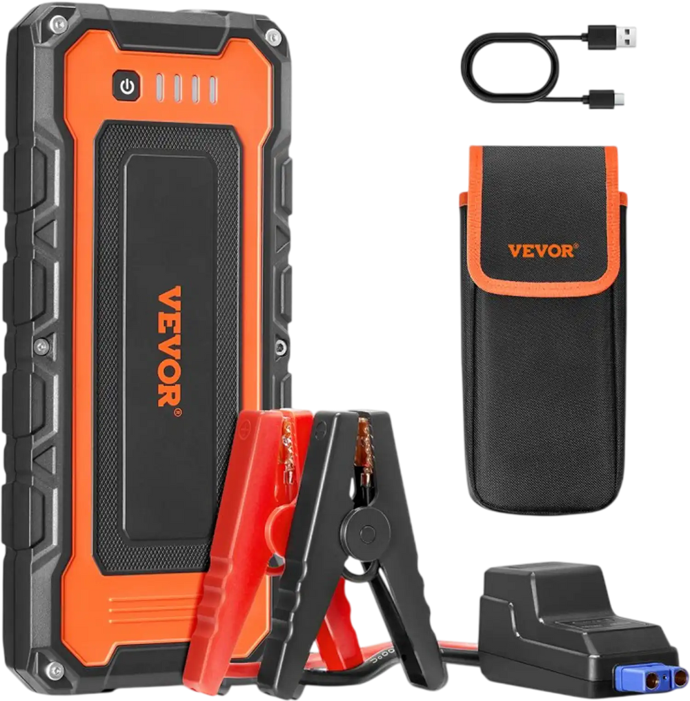 VEVOR 3000A Peak Jump Starter, 12V Portable Car Battery Booster Power Pack, Lithium Jump Box for up to 10L Gas and 8L Diesel Engines, with Heavy Duty Jumper Cables and LED Flashlight