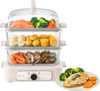 VEVOR Electric Food Steamer 10.6 QT Glass with 3-Tier Stainless Steel Trays, 1200W Vegetable Steamer for Cooking, 2-4 Servings, Pre-Programmed Settings, Delay Start, for Veggies, Seafood & Rice, White