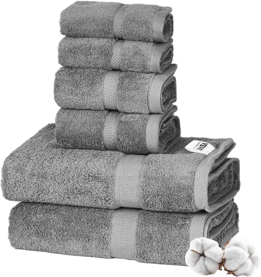 VEVOR 6-Piece Towel Set, 600 GSM 100% Cotton Towels for Bathroom, 2 Bath Towels, 2 Hand Towels and 2 Washcloths, Highly Absorbent & Quick Drying Bathroom Towels for Bathroom, Gym, Hotel, and Spa