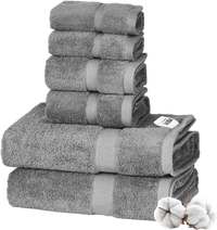 VEVOR 6-Piece Towel Set, 600 GSM 100% Cotton Towels for Bathroom, 2 Bath Towels, 2 Hand Towels and 2 Washcloths, Highly Absorbent & Quick Drying Bathroom Towels for Bathroom, Gym, Hotel, and Spa