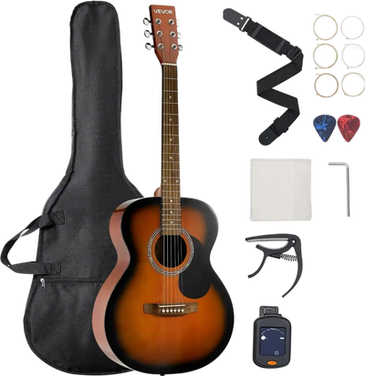 VEVOR Dreadnought Acoustic Guitar, 40 in, 6-String Sunburst Solid Top Guitar, Beginner Bundle with Gig Bag, Tuner, Strap, Steel Strings, Picks, Capo, Rosewood Fingerboard, for Adults, Skilled Players