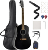 VEVOR Dreadnought Acoustic Guitar, 41 in, 6-String Black Solid Spruce Top Guitar, Beginner Bundle with Gig Bag, Tuner, Strap, Steel Strings, Picks, Capo, Rosewood Fingerboard, for Adult Taller Player