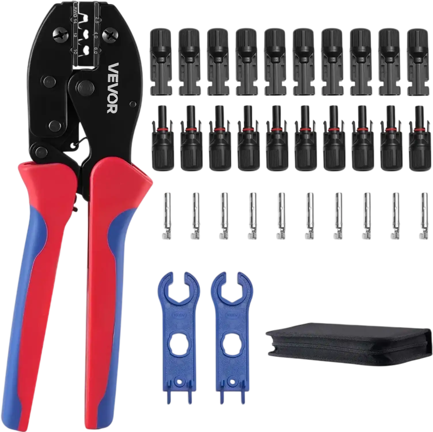 Vevor Crimping Tool Ratcheting Solar Connector Kit 14-10 AWG with Connectors, Wrenches & Case New