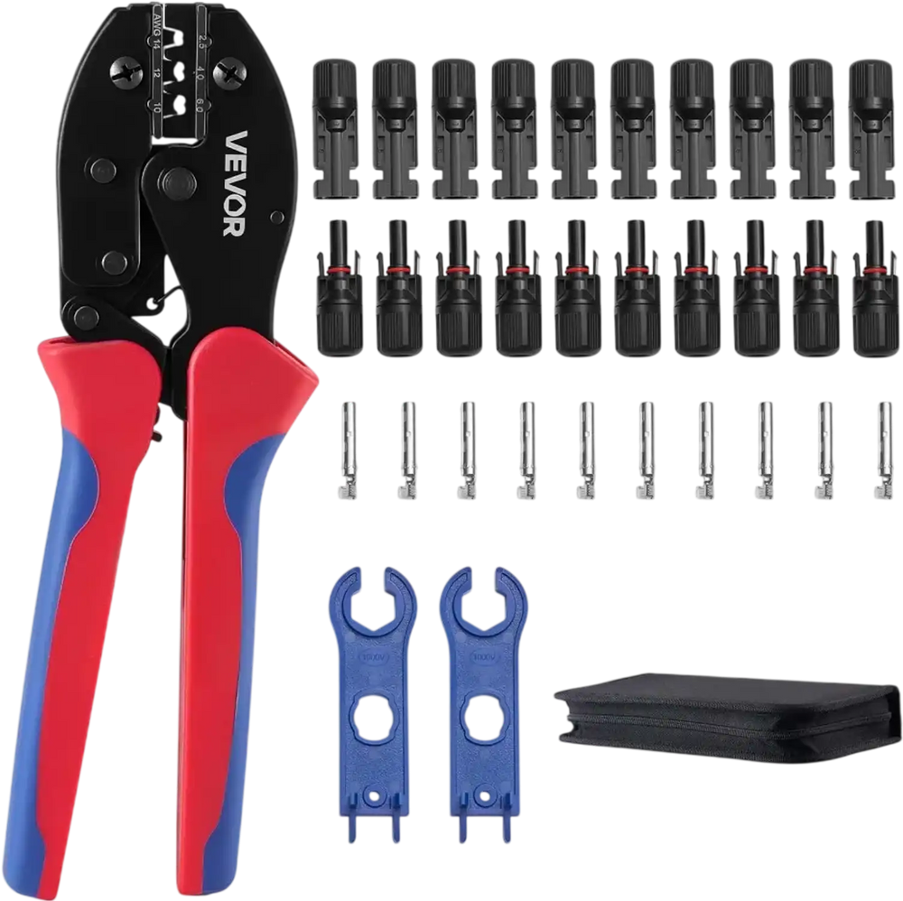VEVOR Crimping Tool, 14-10 AWG Ratcheting Solar Connector Crimper Tool Kit, Clear Metric & AWG Markings, with 10 Pairs Solar Connectors, 10 Pairs of Cable Connectors, Wrenches, and a Storage Case
