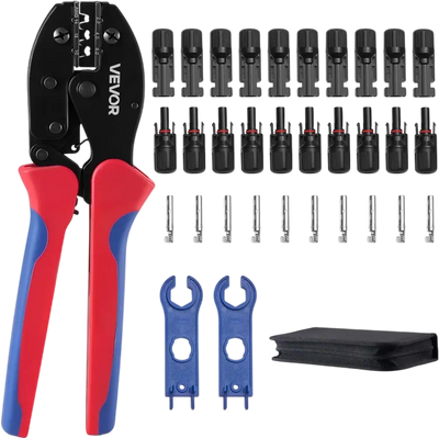 Vevor Crimping Tool Ratcheting Solar Connector Kit 14-10 AWG with Connectors, Wrenches & Case New